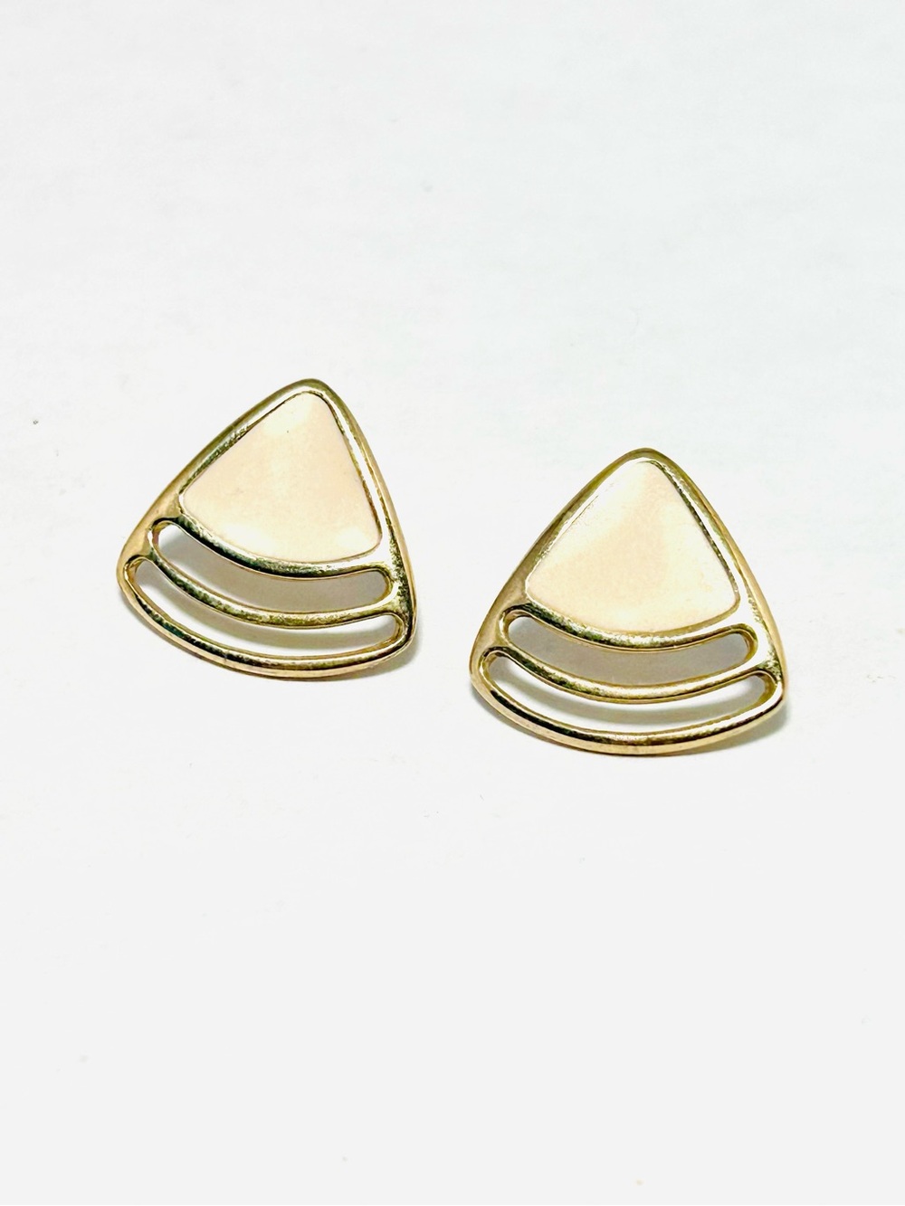 Gold and Cream Geometric Triangle Earrings - Women's Jewelry - Picture 2 of 5